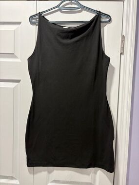 Sleeveless Black Mini Dress with Boat Neck